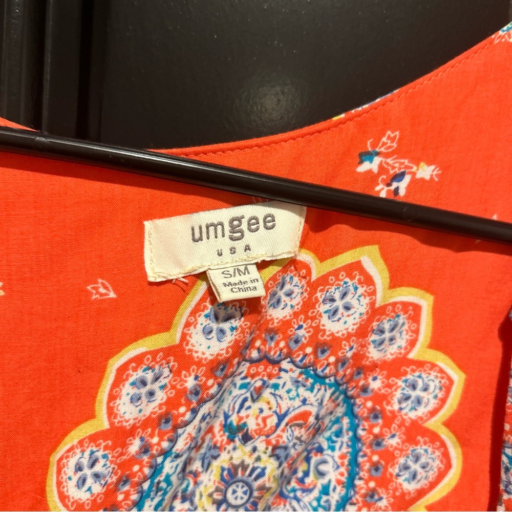 Umgee Bohemian Bright Orange and Blue Fringe Kimono Work Or Swim Cover Up - Picture 3 of 7